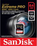 Карта памет SanDisk - Extreme PRO, 64GB, SDXC, UHS-I Class10 - 3t