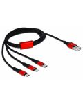 Кабел Delock - 3 в 1, USB-A/Micro USB/USB-C/Lightning, 1 m, черен/червен - 1t