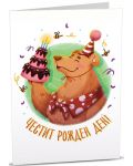 Картичка Art Cards - Честит рожден ден, парти мече с торта - 1t