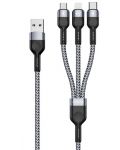 Кабел Duzzona - Data Cable, USB/Type-C/Lightning/Micro-USB, 1.3 m, сив - 1t