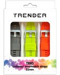 Каишки Trender - Trio Silicone, 22 mm, 3 броя, сива/зелена/орнажева - 1t