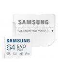 Карта памет Samsung - EVO Plus, 64GB, microSDXC, Class10 + адаптер - 3t
