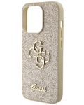 Калъф Guess - PU Fixed Glitter 4G Metal Logo, iPhone 15 Pro, златист - 4t