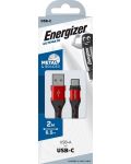 Кабел Energizer - C520CKRD, USB-A/USB-C, 2 m, червен - 2t