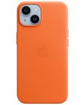 Калъф Apple - Leather MagSafe, iPhone 14, оранжев - 1t