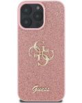 Калъф Guess - PU Fixed Glitter 4G Metal Logo, iPhone 16 Pro Max, розов - 1t