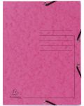 Картонена папка Exacompta - с ластик и 3 капака, розова - 1t