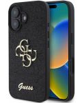 Калъф Guess - PU Fixed Glitter 4G Metal Logo, iPhone 16 Plus, черен - 4t