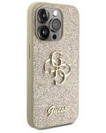 Калъф Guess - PU Fixed Glitter 4G Metal Logo, iPhone 15 Pro, златист - 3t