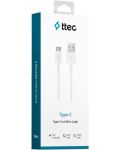 Кабел ttec - Charge/Data, USB-A/USB-C, 1.2 m, бял - 2t