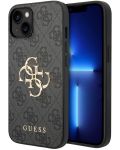 Калъф Guess - PU 4G Metal Logo, iPhone 15, сив - 2t