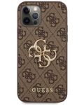 Калъф Guess - PU 4G Metal Logo Case, iPhone 12/12 Pro, кафяв - 1t