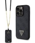 Калъф Guess - 4G Strass Triangle Metal Logo/Strap, iPhone 15 Pro, черен - 1t