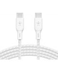 Кабел Belkin - Boost Charge, USB-C/USB-C, Braided, 3 m, бял - 5t