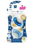 Каучукови залъгалки NIP - Cherry Night, 6 м+, сини, 2 броя - 4t