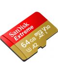 Карта памет SanDisk - Extreme, 64GB, microSDXC, Class10 + адаптер - 2t