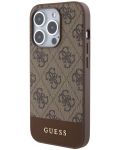 Калъф Guess - PU 4G Stripe, iPhone 15 Pro, MagSafe, кафяв - 3t