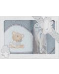 Комплект бебешка хавлия с гребен и четка Interbaby - Love you Grey, 100 x 100 cm - 1t