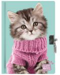 Комплект таен дневник с химикалка Paso Studio Pets - Коте с пуловер - 2t