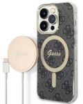 Калъф и зарядно Guess - 4G MagSafe, iPhone 14 Prо, черен - 1t