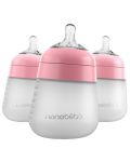 Комплект силиконови бутилки Nanobebe - Flexy, 270 ml, 3 броя, розови - 1t
