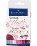 Комплект калиграфски маркери с четка Faber-Castell - 8 цвята, розови - 1t
