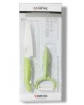 Комплект керамичен нож с белачка Kyocera - зелен - 2t