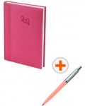 Комплект календар-бележник Spree - Розов,  с химикалка Parker Royal Jotter Originals Glam Rock, розова - 1t