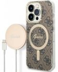 Калъф и зарядно Guess - 4G MagSafe, iPhone 14 Prо, кафяв - 1t