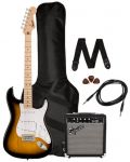 Комплект Fender - Squier Sonic Stratocaster Pack MN 2TS, кафяв - 1t
