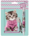 Комплект таен дневник с химикалка Paso Studio Pets - Коте с пуловер - 1t
