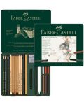 Комплект моливи Faber-Castell Pitt Monochrome - 21 броя, в метална кутия - 2t