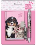 Комплект таен дневник с химикалка Paso Studio Pets - Куче и коте с очила - 1t