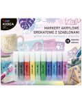 Комплект блестящи маркери Kidea - Акрилни, 10 цвята, с шаблони - 1t