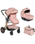 Комбинирана детска количка 2 в 1 Moni - Polly, розова - 1t