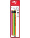 Комплект чернографитни моливи Faber-Castell - Candy, HB, с гума, флуоресцентни, 4 броя - 1t
