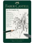 Комплект моливи Faber-Castell Pitt Graphite - 11 броя, в метална кутия - 1t