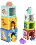 Кула от картонени кубчета с фигури Tooky Toy - Динозаври - 1t