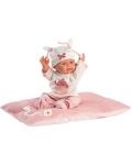 Кукла-бебе Llorens - С розови дрешки, възглавничка и бяла шапка, 26 cm - 2t