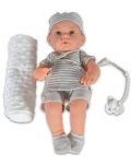 Кукла-бебе Moni Toys - Със сиви дрешки на райе и одеялце, 41 cm - 1t