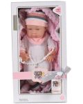 Кукла-бебе Moni Toys - С розово одеялце и шапка на райе, 41 cm - 3t