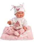 Кукла-бебе Llorens - С розови дрешки, възглавничка и бяла шапка, 26 cm - 1t
