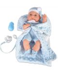 Кукла-бебе Moni Toys - Със синьо одеялце и аксесоари, 36 cm - 1t