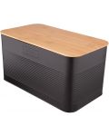 Метална кутия за хляб с бамбуков капак ADS - 33.5 х 17 х 19 cm, черна - 1t