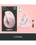 Мишка Logitech - Lift Vertical EMEA, оптична, безжична, розова - 8t
