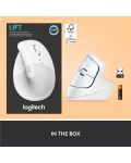 Мишка Logitech - Lift Vertical EMEA, оптична, безжична, бяла - 8t