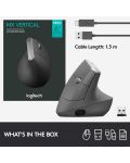 Мишка Logitech - MX Vertical Advanced, оптична, безжична, сива - 11t