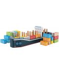 Дървена дидактическа играчка Jouéco - Морски контейнеровоз, за нанизване - 1t