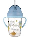 Нетечаща чаша със сламка Canpol babies Bonjour Paris - 270 ml, синя - 3t