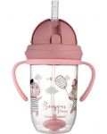 Нетечаща чаша със сламка Canpol babies Bonjour Paris - 270 ml, розова - 4t